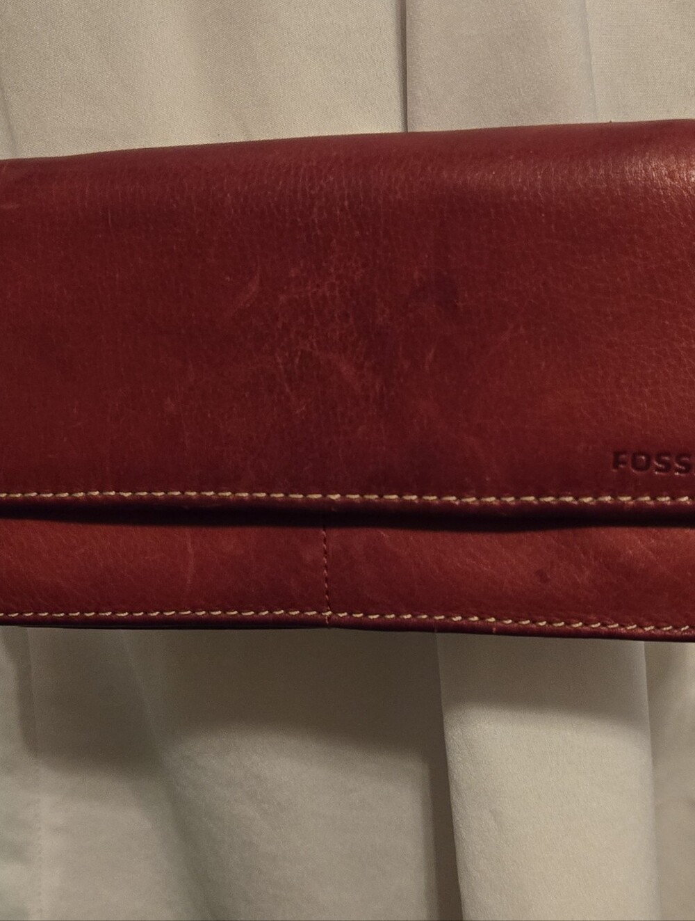 Fossil Deep Red Leather Clutch Wristlet